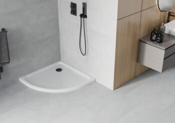 MEXEN/S - Flat sprchová vanička štvrťkruhová slim 80 x 80, biela + čierny sifón 41108080B