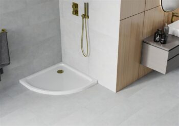 MEXEN/S - Flat sprchová vanička štvrťkruhová slim 80 x 80, biela + zlatý sifón 41108080G