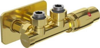 MEXEN/S - G00 uhlová termostatická súprava pre radiátor + krycia rozeta S, Duplex, DN50, zlatá W907-900-910-50