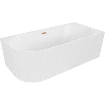 MEXEN/S - Gia voľne stojaca rohová vaňa reliéf pravá 150 x 75, biela mat, sifón a prepad meď kartáčovaná 52701507501P-65