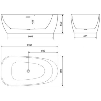 MEXEN/S - Giada voľne stojaca vaňa 170 x 90, biela lesk, sifón a prepad zlatá kartáčovaná 52741709000-55