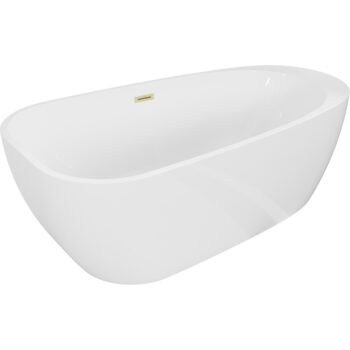 MEXEN/S - Giada voľne stojaca vaňa 170 x 90, biela lesk, sifón a prepad zlatá kartáčovaná 52741709000-55
