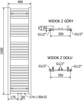 MEXEN/S - Hades radiátor + vykurovacia tyč 1500 x 400 mm, 600 W, čierna W104-1500-400-2600-70