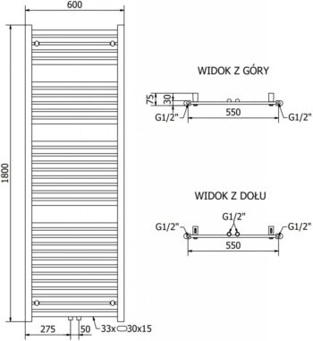 MEXEN/S - Hades radiátor + vykurovacia tyč 1800 x 600 mm, 900 W, čierna W104-1800-600-2900-70