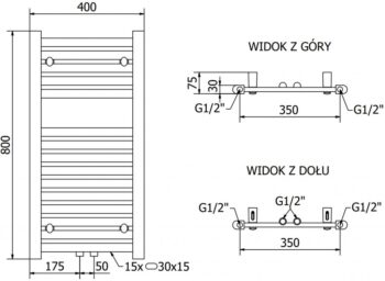MEXEN/S - Hades radiátor + vykurovacia tyč 800 x 400 mm, 300 W, čierna W104-0800-400-2300-70