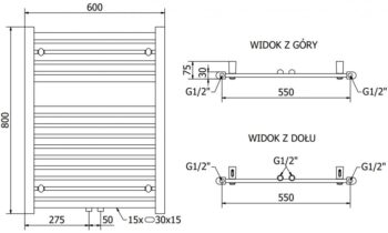 MEXEN/S - Hades radiátor + vykurovacia tyč 800 x 600 mm, 600 W, chróm W104-0800-600-2600-01