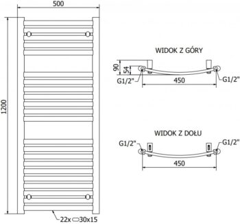 MEXEN/S - Helios radiátor + vykurovacia tyč 1200 x 500 mm, 600 W, chróm W103-1200-500-2600-01