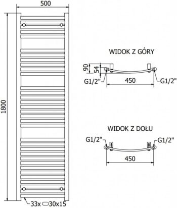 MEXEN/S - Helios radiátor + vykurovacia tyč 1800 x 500 mm, 900 W, antracit W103-1800-500-2900-66