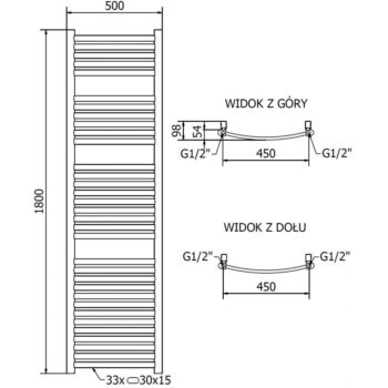 MEXEN/S - Helios radiátor + vykurovacia tyč 1800 x 500 mm, 900 W, zlatá W103-1800-500-2900-50
