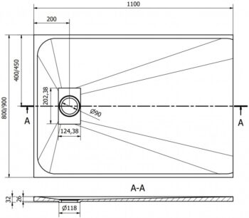 MEXEN/S - Hugo sprchová vanička SMC 110x90, čierna, krytka čierna 42709011-B