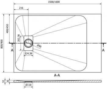 MEXEN/S - Hugo sprchová vanička SMC 160x90, čierna, krytka čierna 42709016-B
