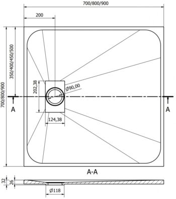 MEXEN/S - Hugo sprchová vanička SMC 90 x 90, čierna, krytka nerez 42709090-X