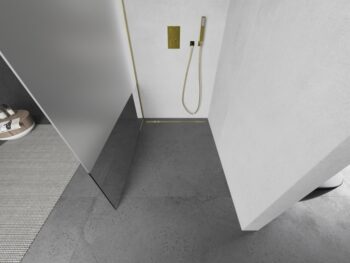 MEXEN/S - KIOTO Sprchová zástena WALK-IN 110x200 cm 8 mm, zlatá, Transparent/matné sklo 800-110-101-50-35