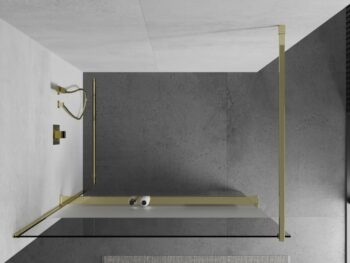 MEXEN/S - KIOTO Sprchová zástena WALK-IN s poličkou a držiakom uterákov 110 x 200, transparent 8 mm, zlatá 800-110-121-50-35