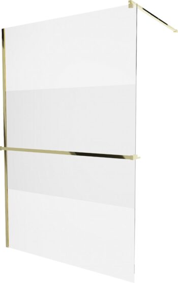 MEXEN/S - KIOTO Sprchová zástena WALK-IN s poličkou a držiakom uterákov 110 x 200, transparent 8 mm, zlatá 800-110-121-50-35
