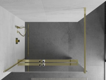 MEXEN/S - KIOTO Sprchová zástena WALK-IN s poličkou a držiakom uterákov 120 x 200, zrkadlové 8 mm, zlatá 800-120-121-50-50