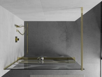 MEXEN/S - KIOTO Sprchová zástena WALK-IN s poličkou a držiakom uterákov 70 x 200, transparent/bialy vzór 8 mm, zlatá 800-070-121-50-97