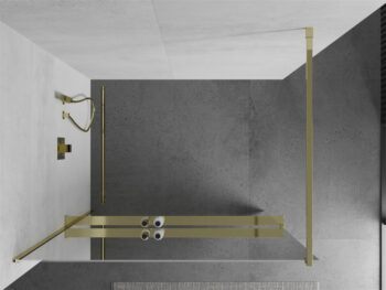 MEXEN/S - KIOTO Sprchová zástena WALK-IN s poličkou a držiakom uterákov 70 x 200, zrkadlové 8 mm, zlatá 800-070-121-50-50