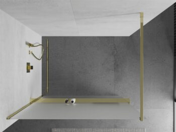 MEXEN/S - KIOTO Sprchová zástena WALK-IN s poličkou a držiakom uterákov 90 x 200, matné sklo 8 mm, zlatá 800-090-121-50-30