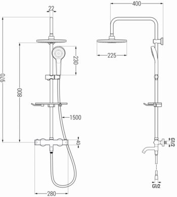MEXEN/S - KT05 vaňový stĺp s termostatickou batériou, čierna 779000593-70