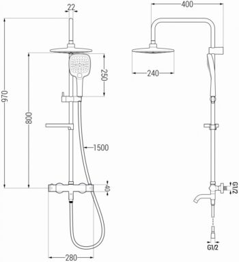 MEXEN/S - KX17 vaňový stĺp s termostatickou batériou, čierna 779001791-70