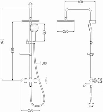 MEXEN/S - KX33 vaňový stĺp s termostatickou batériou, čierna 779003391-70