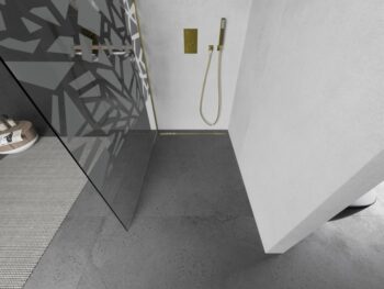 MEXEN/S - Kioto L Sprchová zástena WALK-IN 120 x 200, biely vzor, zlatá - 800-120-103-50-78 800-120-103-50-85