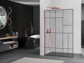 MEXEN/S - Kioto L Sprchová zástena WALK-IN 120 x 200, čierny vzor, meď kartáčovaná 800-120-103-65-78