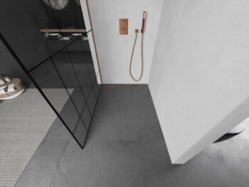 MEXEN/S - Kioto L Sprchová zástena WALK-IN 120 x 200, čierny vzor, meď kartáčovaná 800-120-103-65-78