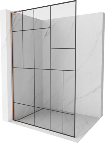 MEXEN/S - Kioto L Sprchová zástena WALK-IN 120 x 200, čierny vzor, meď kartáčovaná 800-120-103-65-78