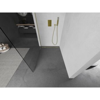 MEXEN/S - Kioto L Sprchová zástena WALK-IN 60 x 200, transparent, zlatá kartáčovaná 800-060-103-55-00