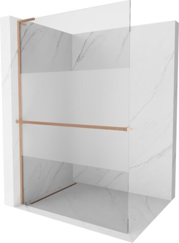 MEXEN/S - Kioto+ L Sprchová zástena WALK-IN s poličkou a držiakom uterákov 100 x 200, transparent/dekor, meď kartáčovaná 800-100-123-65-35