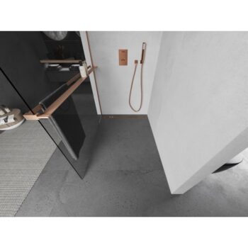 MEXEN/S - Kioto+ L Sprchová zástena WALK-IN s poličkou a držiakom uterákov 50 x 200, transparent, meď kartáčovaná 800-050-123-65-00