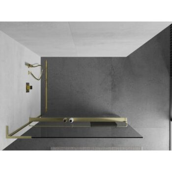 MEXEN/S - Kioto+ L Sprchová zástena WALK-IN s poličkou a držiakom uterákov 60 x 200, transparent, zlatá kartáčovaná 800-060-123-55-00