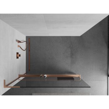 MEXEN/S - Kioto+ L Sprchová zástena WALK-IN s poličkou a držiakom uterákov 80 x 200, transparent, meď kartáčovaná 800-080-123-65-00