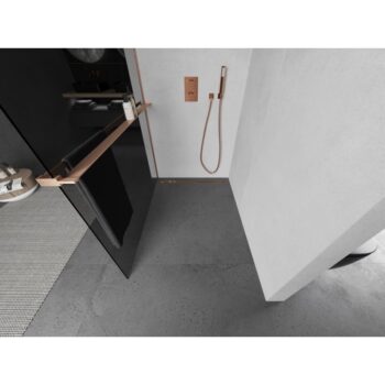 MEXEN/S - Kioto+ L Sprchová zástena WALK-IN s poličkou a držiakom uterákov 90 x 200, grafit, meď kartáčovaná 800-090-123-65-40