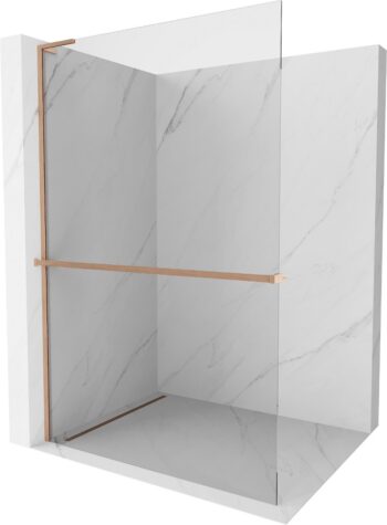 MEXEN/S - Kioto+ L Sprchová zástena WALK-IN s poličkou a držiakom uterákov 90 x 200, transparent, meď kartáčovaná 800-090-123-65-00