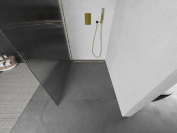 MEXEN/S - Kioto Sprchová zástena WALK-IN 110 x 200, prúžky 8 mm, zlatá 800-110-101-50-09