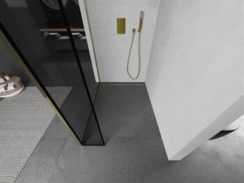 MEXEN/S - Kioto Sprchová zástena WALK-IN 110 x 40, čierny vzor, zlatá 800-110-212-50-70-040