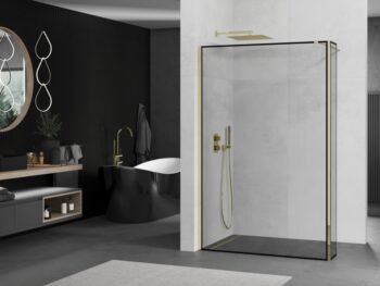 MEXEN/S - Kioto Sprchová zástena WALK-IN 120 x 30, čierny vzor, zlatá 800-120-212-50-70-030