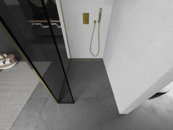 MEXEN/S - Kioto Sprchová zástena WALK-IN 120 x 30, čierny vzor, zlatá 800-120-212-50-70-030