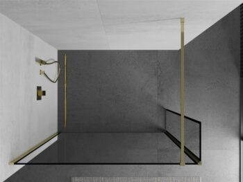 MEXEN/S - Kioto Sprchová zástena WALK-IN 120 x 30, čierny vzor, zlatá 800-120-212-50-70-030