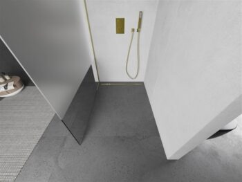 MEXEN/S - Kioto Sprchová zástena WALK-IN 70 x 200, transparent/dekor 8 mm, zlatá kartáčovaná 800-070-101-55-35