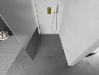 MEXEN/S - Kioto Sprchová zástena WALK-IN 80 x 200, transparent/dekor 8 mm, zlatá kartáčovaná 800-080-101-55-35