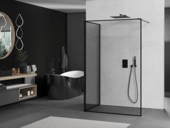 MEXEN/S - Kioto Sprchová zástena WALK-IN 90 x 70, čierny vzor, čierna 800-090-212-70-70-070