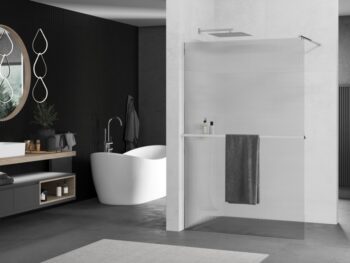 MEXEN/S - Kioto+ Sprchová zástena WALK-IN s poličkou a držiakom uterákov 120 x 200, prúžky 8 mm, chróm 800-120-121-01-09