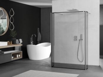 MEXEN/S - Kioto Sprchová zástena WALK-IN voľne stojaca 100 x 30 x 30, čierny vzor, chróm 800-100-030-222-01-70-030
