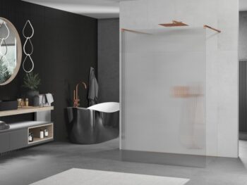 MEXEN/S - Kioto Sprchová zástena WALK-IN voľne stojaca 110 x 200, prúžky 8 mm, růžové zlato 800-110-002-60-09