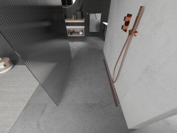 MEXEN/S - Kioto Sprchová zástena WALK-IN voľne stojaca 110 x 200, prúžky 8 mm, růžové zlato 800-110-002-60-09