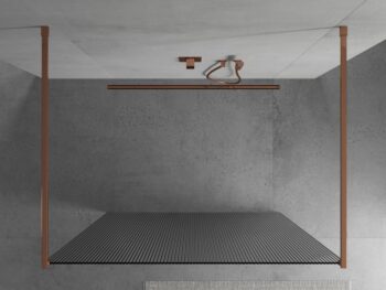 MEXEN/S - Kioto Sprchová zástena WALK-IN voľne stojaca 110 x 200, prúžky 8 mm, růžové zlato 800-110-002-60-09